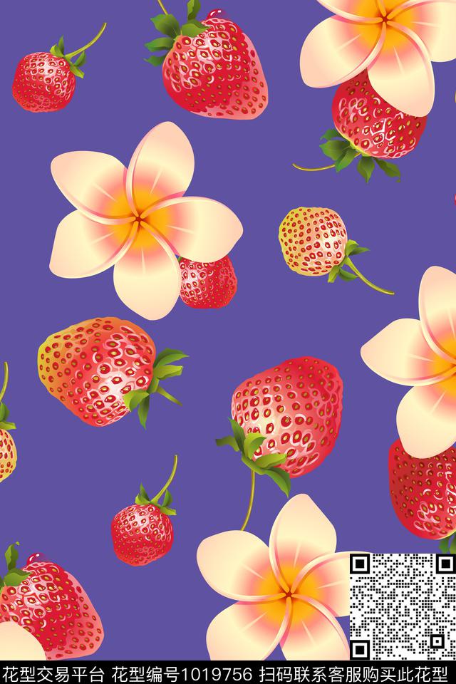 草莓趣味花卉数码印花华亿平台下载（图片编号: 1019756） - 瓦栏（Walan）