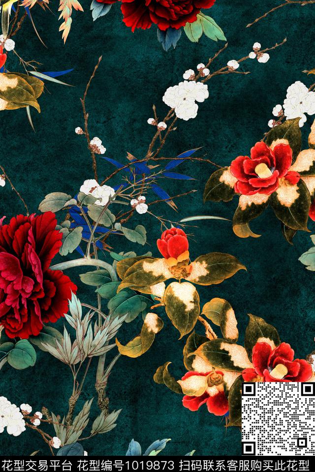 数码华亿平台花卉中国风数码印花华亿平台下载（图片编号: 1019873） - 瓦栏（Walan）