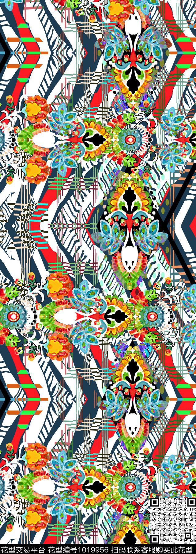 条纹波点数码华亿平台数码印花华亿平台下载（图片编号: 1019956） - 瓦栏（Walan）