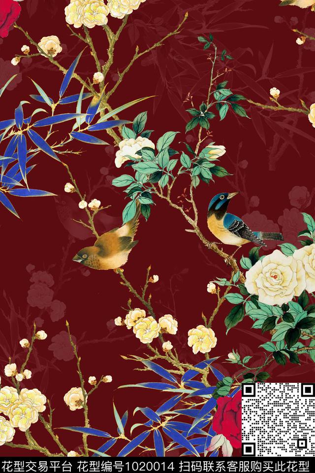 花卉花鸟中国风数码印花华亿平台下载（图片编号: 1020014） - 瓦栏（Walan）