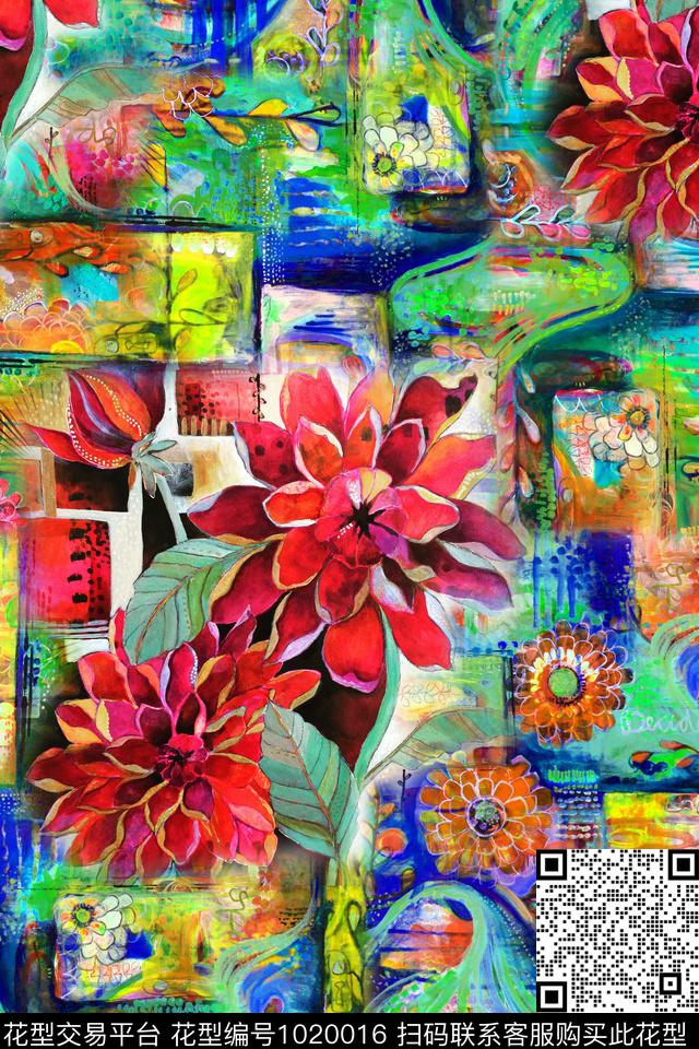 肌理抽象花卉数码印花华亿平台下载（图片编号: 1020016） - 瓦栏（Walan）