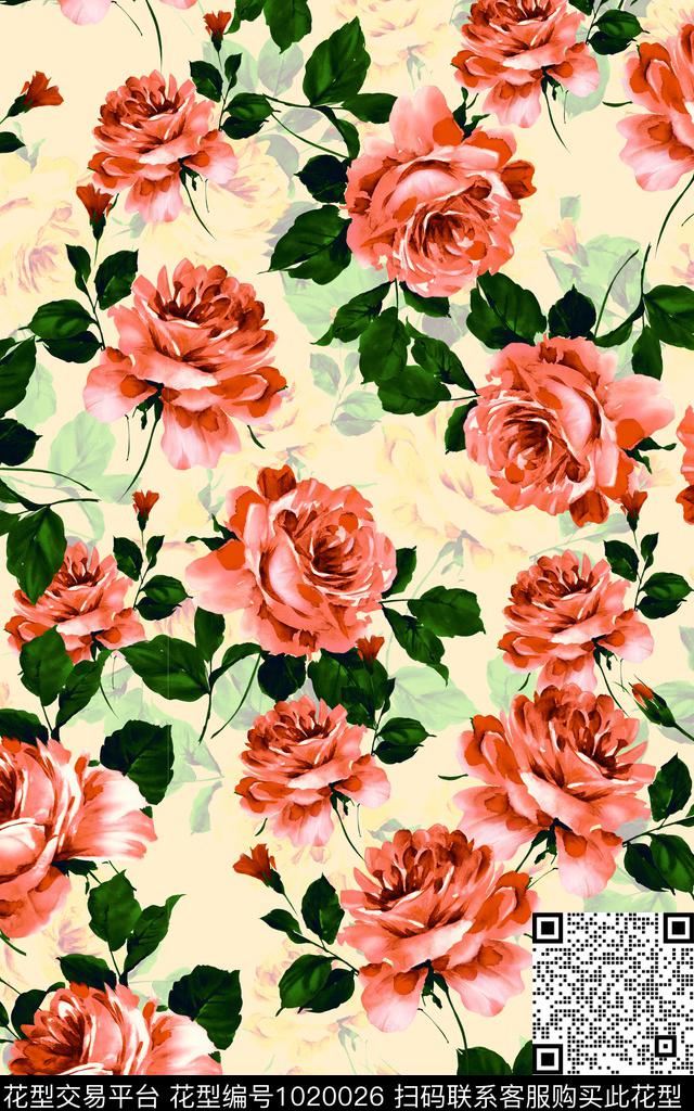 牡丹手绘风格时尚清新传统印花华亿平台下载（图片编号: 1020026） - 瓦栏（Walan）