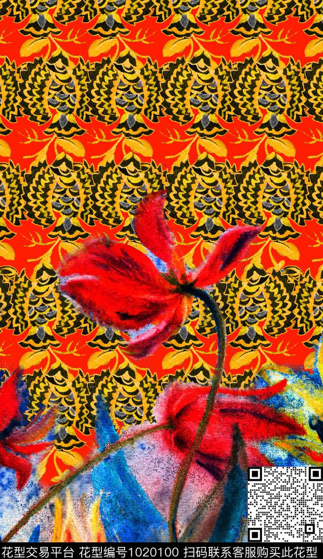 数码华亿平台民族风定位花数码印花华亿平台下载（图片编号: 1020100） - 瓦栏（Walan）