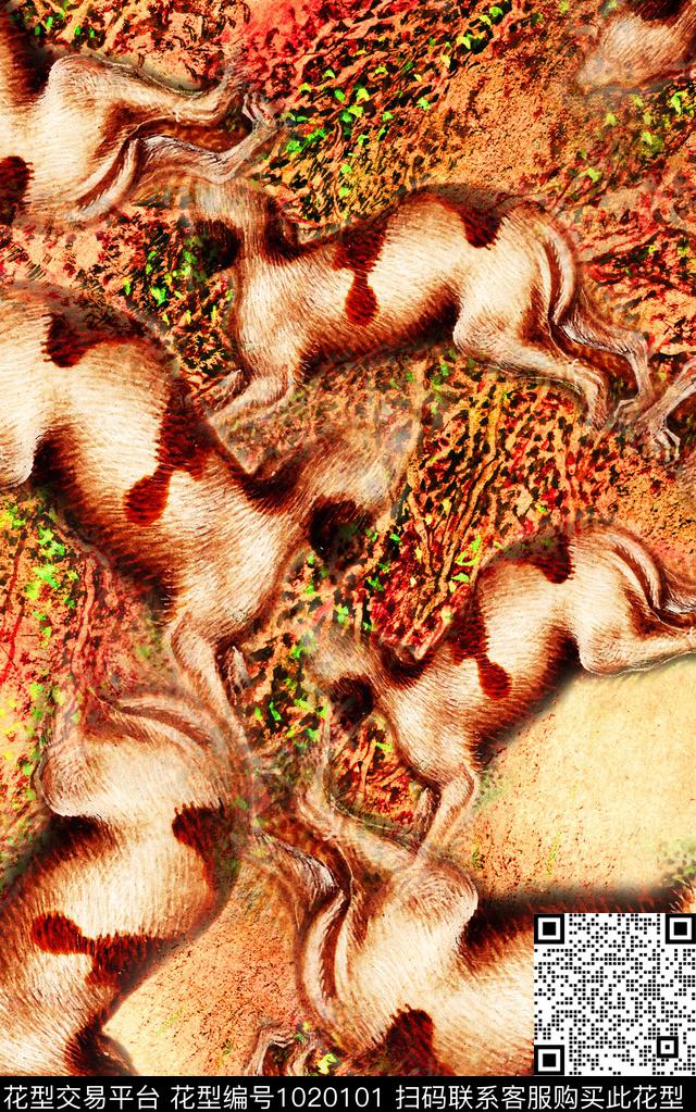 数码华亿平台笔触动物纹数码印花华亿平台下载（图片编号: 1020101） - 瓦栏（Walan）