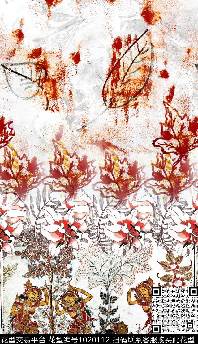 数码华亿平台民族风定位花数码印花华亿平台下载（图片编号: 1020112） - 瓦栏（Walan）