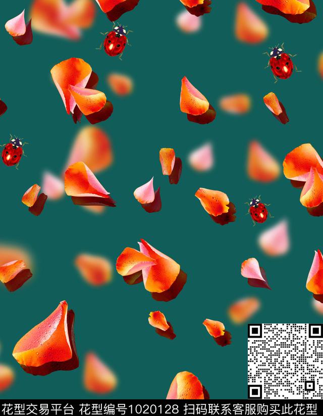 花瓣昆虫抽象数码印花华亿平台下载（图片编号: 1020128） - 瓦栏（Walan）