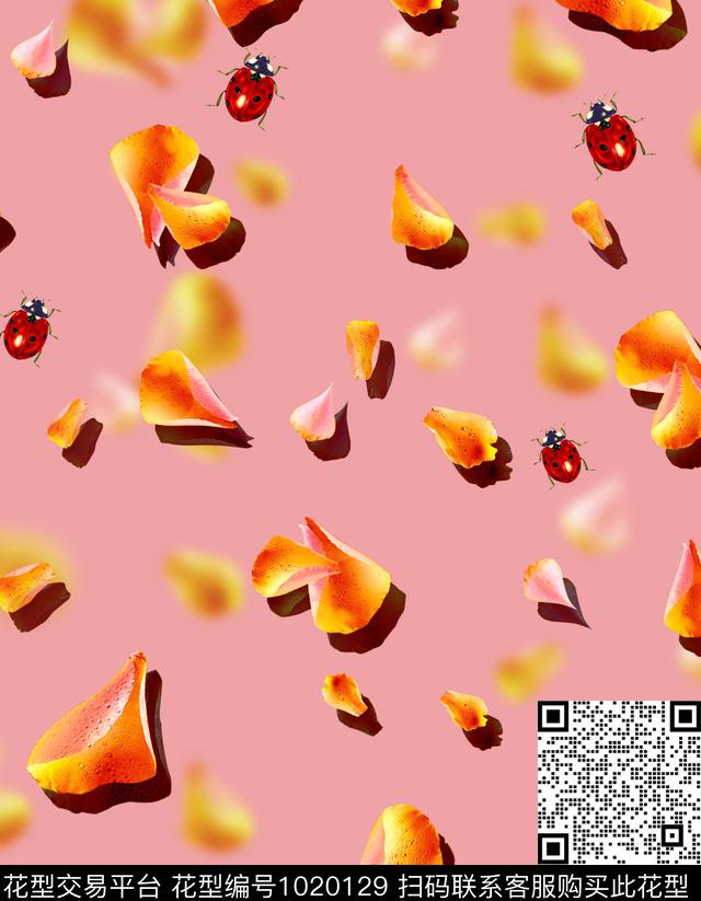 花瓣昆虫抽象数码印花华亿平台下载（图片编号: 1020129） - 瓦栏（Walan）