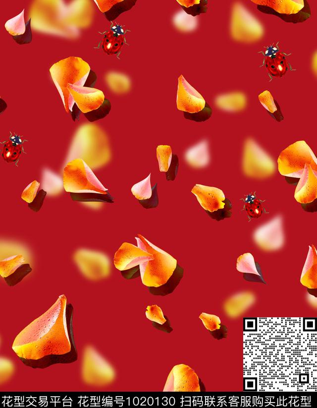 花瓣昆虫抽象数码印花华亿平台下载（图片编号: 1020130） - 瓦栏（Walan）