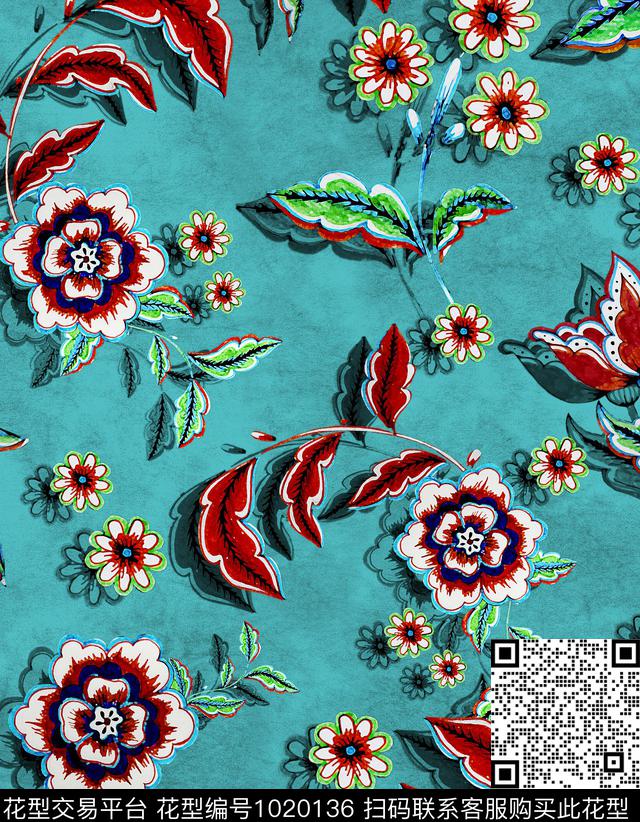花卉绿植树叶底纹数码印花华亿平台下载（图片编号: 1020136） - 瓦栏（Walan）