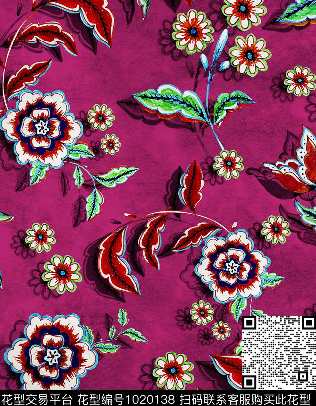 花卉绿植树叶底纹数码印花华亿平台下载（图片编号: 1020138） - 瓦栏（Walan）