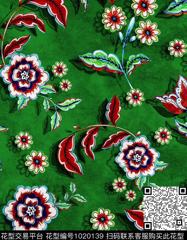 花卉绿植树叶底纹数码印花华亿平台下载（图片编号: 1020139） - 瓦栏（Walan）