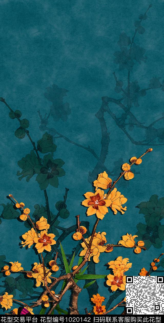 定位花花卉蝴蝶数码印花华亿平台下载（图片编号: 1020142） - 瓦栏（Walan）