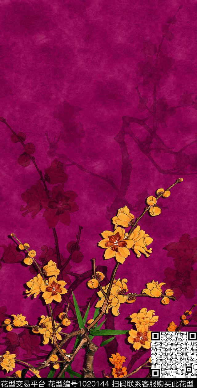 定位花花卉蝴蝶数码印花华亿平台下载（图片编号: 1020144） - 瓦栏（Walan）