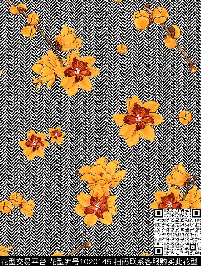 花卉几何几何花卉数码印花华亿平台下载（图片编号: 1020145） - 瓦栏（Walan）
