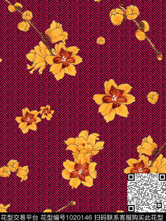 花卉几何几何花卉数码印花华亿平台下载（图片编号: 1020146） - 瓦栏（Walan）