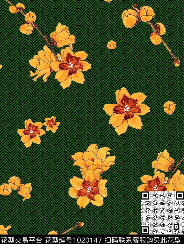 花卉几何几何花卉数码印花华亿平台下载（图片编号: 1020147） - 瓦栏（Walan）