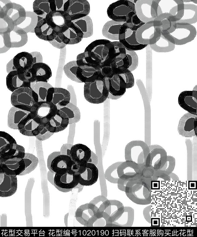 抽象花卉水墨风数码印花华亿平台下载（图片编号: 1020190） - 瓦栏（Walan）