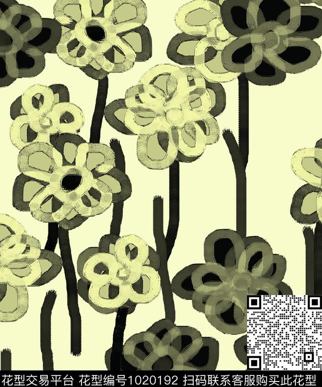 抽象花卉水墨风数码印花华亿平台下载（图片编号: 1020192） - 瓦栏（Walan）