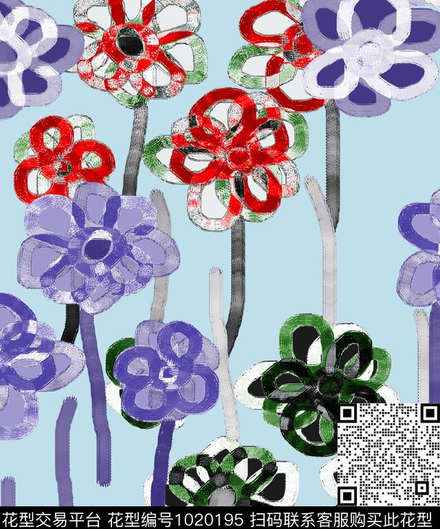 抽象花卉水墨风数码印花华亿平台下载（图片编号: 1020195） - 瓦栏（Walan）