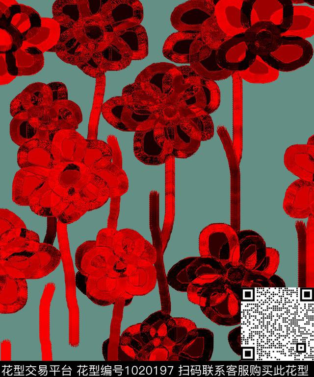 抽象花卉水墨风数码印花华亿平台下载（图片编号: 1020197） - 瓦栏（Walan）