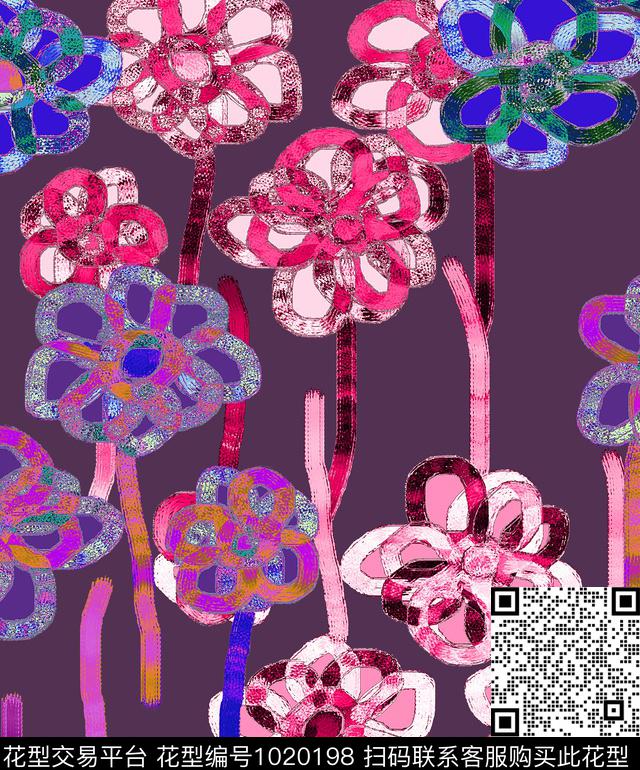 抽象花卉水墨风数码印花华亿平台下载（图片编号: 1020198） - 瓦栏（Walan）