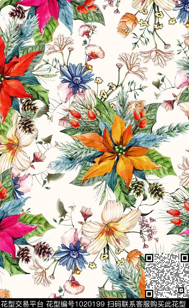 数码华亿平台秋冬华亿平台花卉数码印花华亿平台下载（图片编号: 1020199） - 瓦栏（Walan）