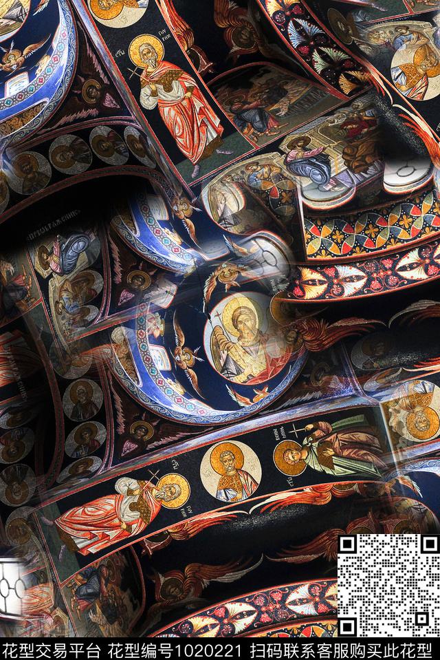 波西米亚宗教植物数码印花华亿平台下载（图片编号: 1020221） - 瓦栏（Walan）