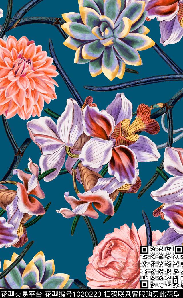 数码华亿平台秋冬华亿平台花卉数码印花华亿平台下载（图片编号: 1020223） - 瓦栏（Walan）