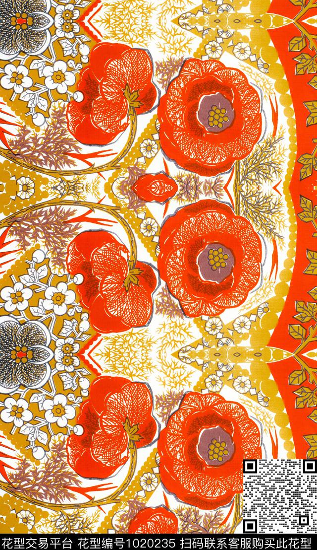 数码华亿平台民族风定位花数码印花华亿平台下载（图片编号: 1020235） - 瓦栏（Walan）