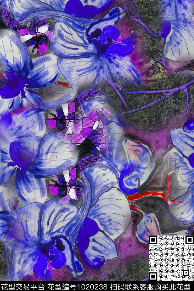 数码华亿平台抽象花卉数码印花华亿平台下载（图片编号: 1020238） - 瓦栏（Walan）