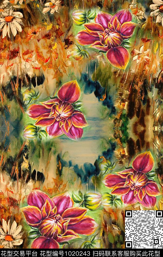 数码华亿平台民族风定位花数码印花华亿平台下载（图片编号: 1020243） - 瓦栏（Walan）