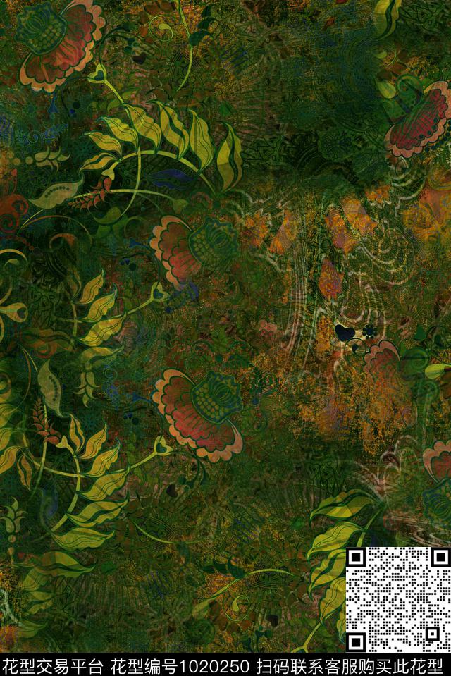 数码华亿平台抽象花卉数码印花华亿平台下载（图片编号: 1020250） - 瓦栏（Walan）