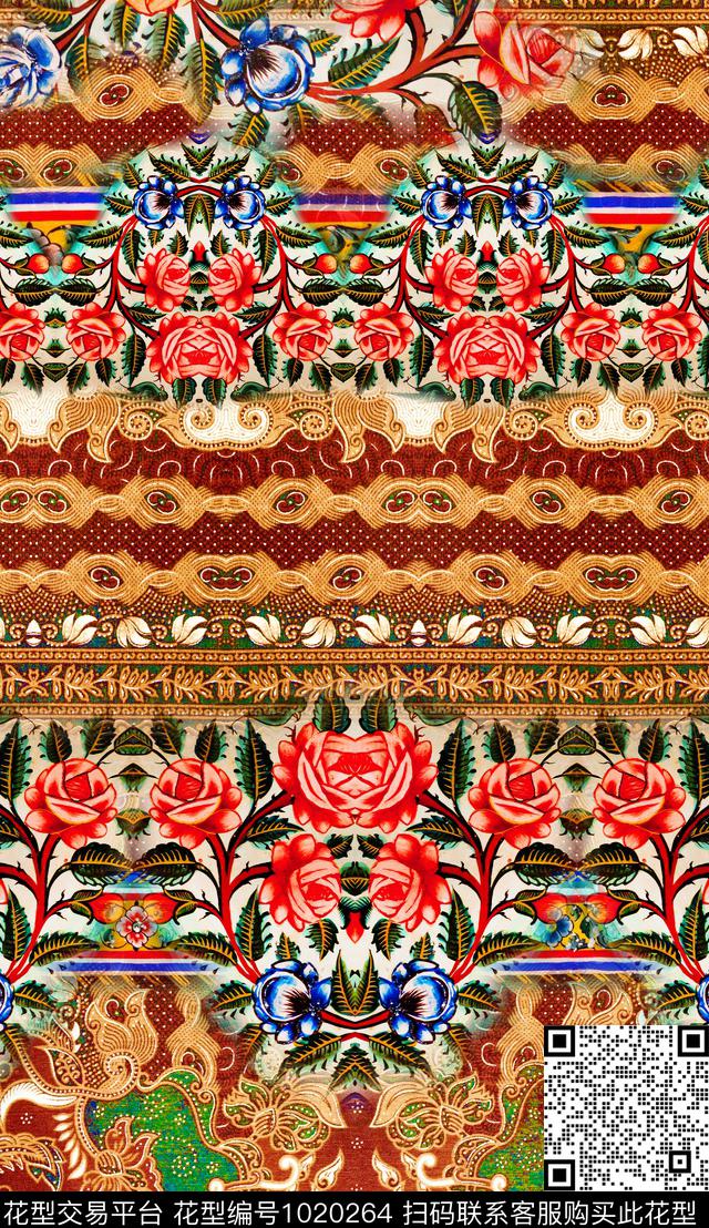 数码华亿平台民族风定位花数码印花华亿平台下载（图片编号: 1020264） - 瓦栏（Walan）