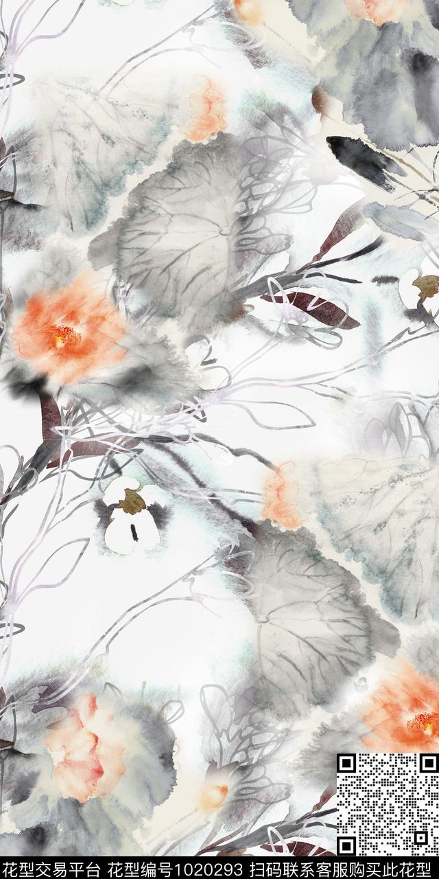 淑女大花水彩花卉数码印花华亿平台下载（图片编号: 1020293） - 瓦栏（Walan）