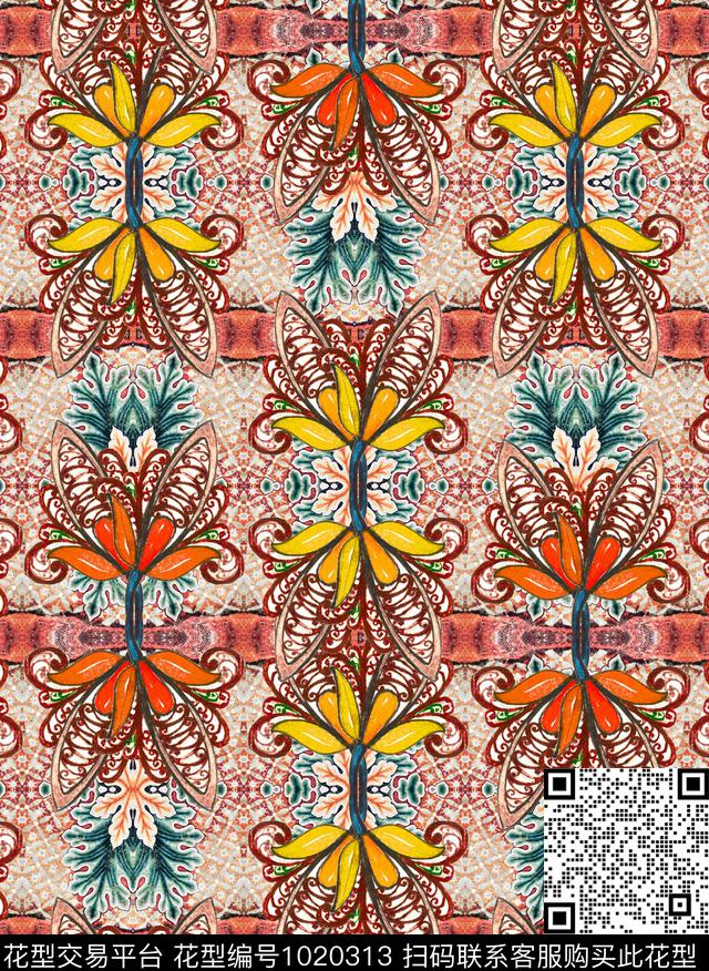 数码华亿平台民族风欧洲数码印花华亿平台下载（图片编号: 1020313） - 瓦栏（Walan）