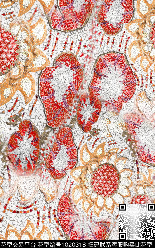 数码华亿平台花卉笔触数码印花华亿平台下载（图片编号: 1020318） - 瓦栏（Walan）