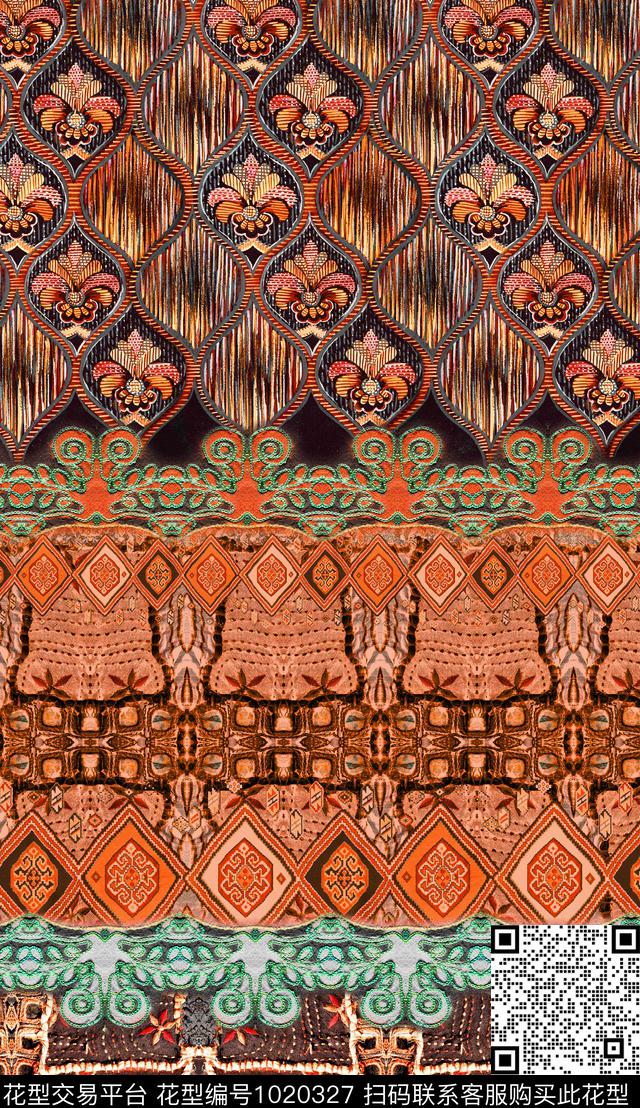 数码华亿平台民族风定位花数码印花华亿平台下载（图片编号: 1020327） - 瓦栏（Walan）