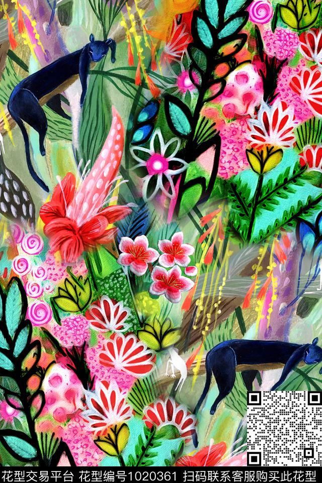 花卉动物手绘花卉数码印花华亿平台下载（图片编号: 1020361） - 瓦栏（Walan）
