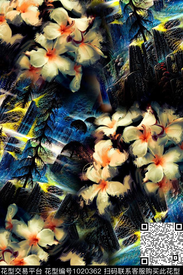 抽象花卉几何数码印花华亿平台下载（图片编号: 1020362） - 瓦栏（Walan）
