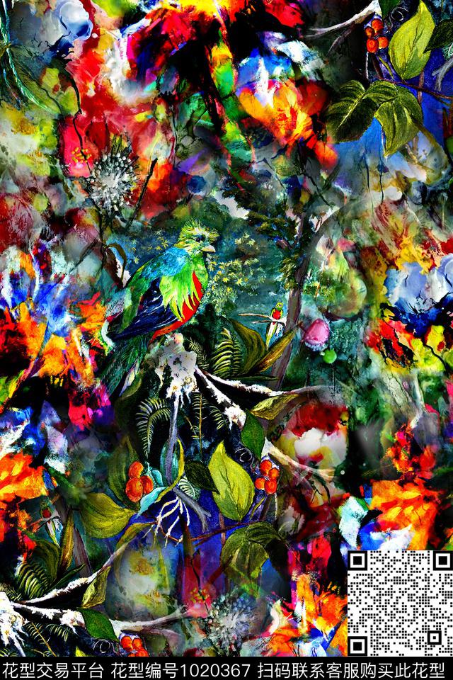抽象水彩花卉手绘花卉数码印花华亿平台下载（图片编号: 1020367） - 瓦栏（Walan）
