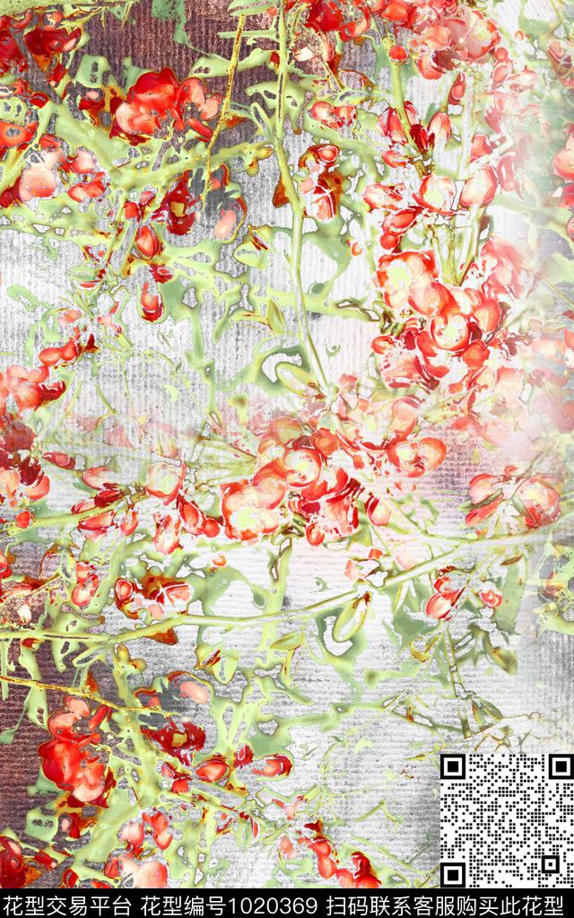 数码华亿平台花卉笔触数码印花华亿平台下载（图片编号: 1020369） - 瓦栏（Walan）