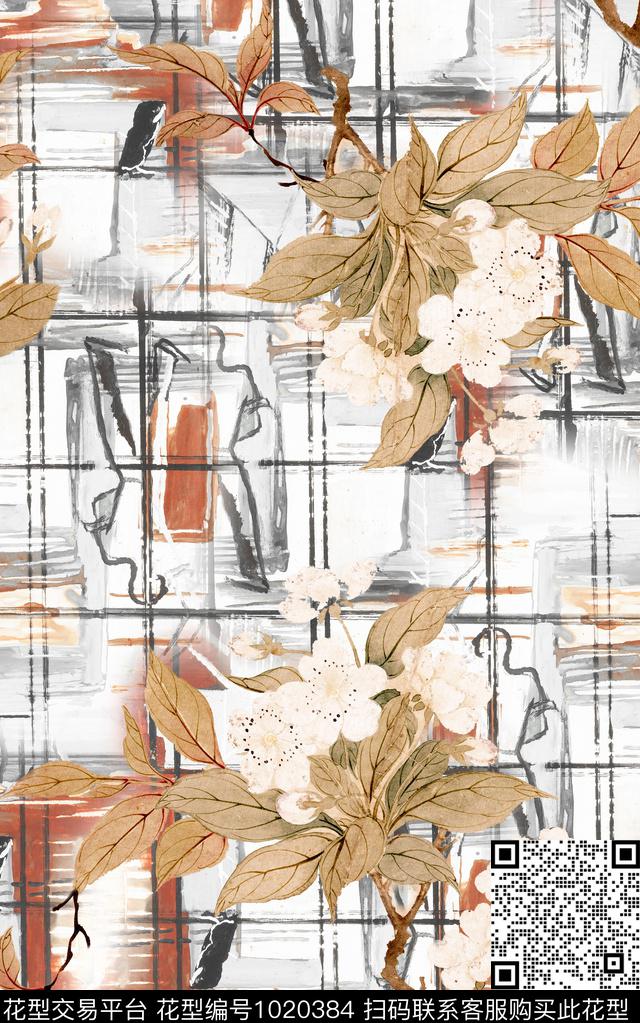 民族风格子花卉数码印花华亿平台下载（图片编号: 1020384） - 瓦栏（Walan）