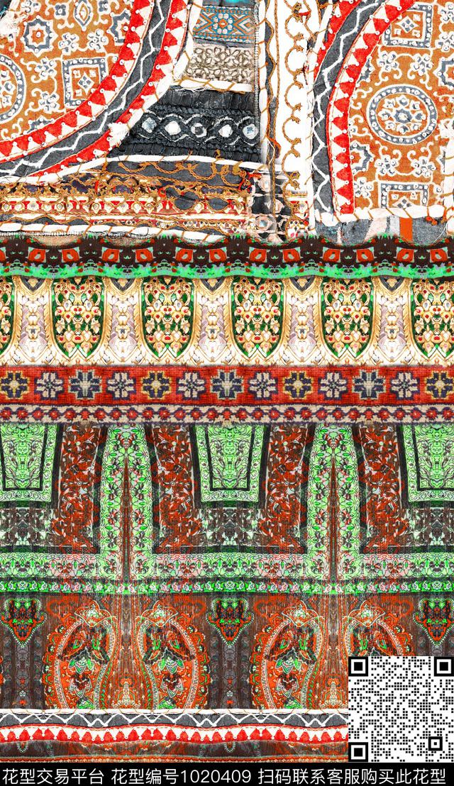数码华亿平台民族风定位花数码印花华亿平台下载（图片编号: 1020409） - 瓦栏（Walan）