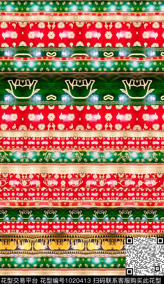 数码华亿平台民族风定位花数码印花华亿平台下载（图片编号: 1020413） - 瓦栏（Walan）