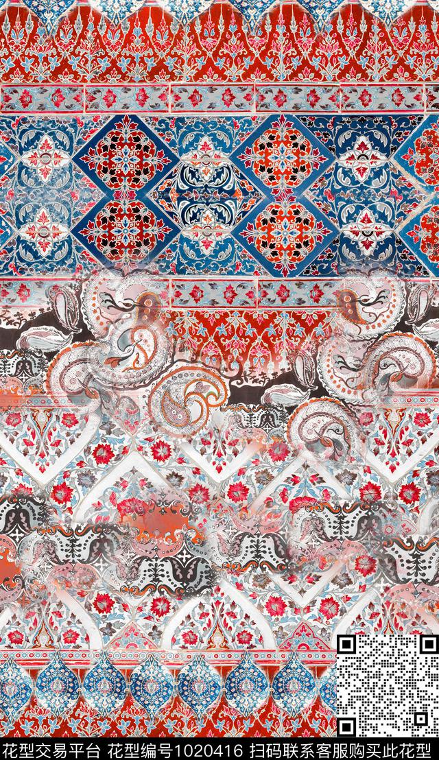 数码华亿平台民族风定位花数码印花华亿平台下载（图片编号: 1020416） - 瓦栏（Walan）