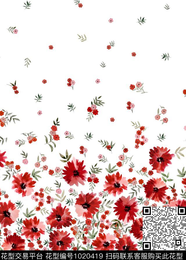 花卉渐变小碎花数码印花华亿平台下载（图片编号: 1020419） - 瓦栏（Walan）