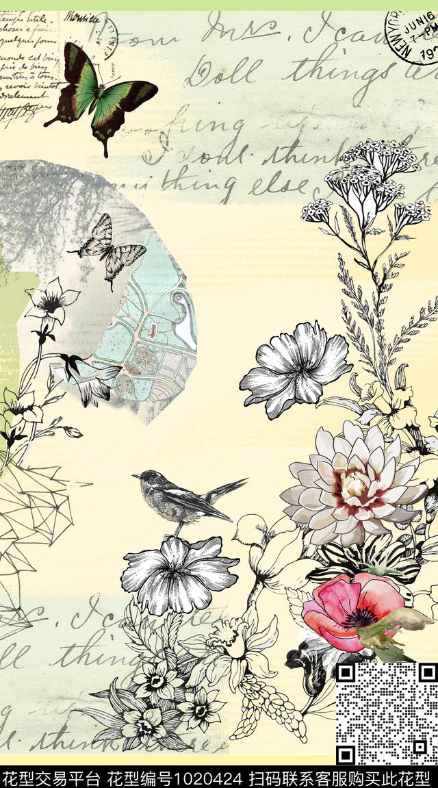 花卉花鸟定位花数码印花华亿平台下载（图片编号: 1020424） - 瓦栏（Walan）