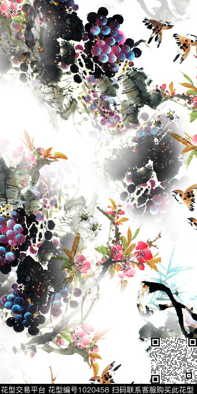 花卉水墨风女装数码印花华亿平台下载（图片编号: 1020458） - 瓦栏（Walan）