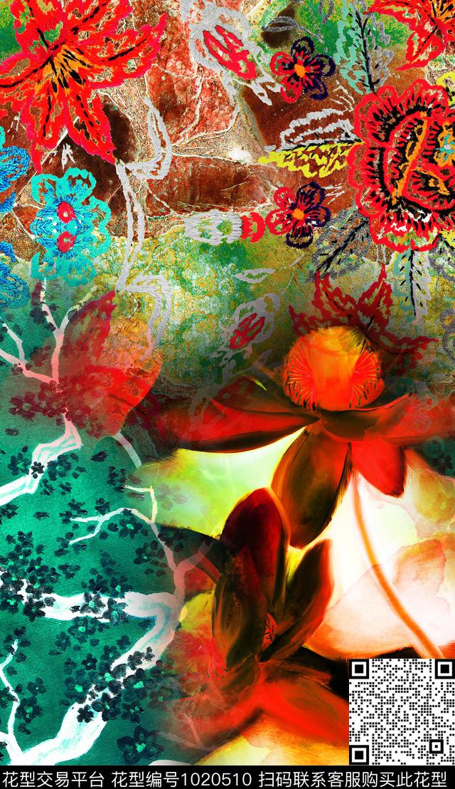 数码华亿平台定位花复古数码印花华亿平台下载（图片编号: 1020510） - 瓦栏（Walan）