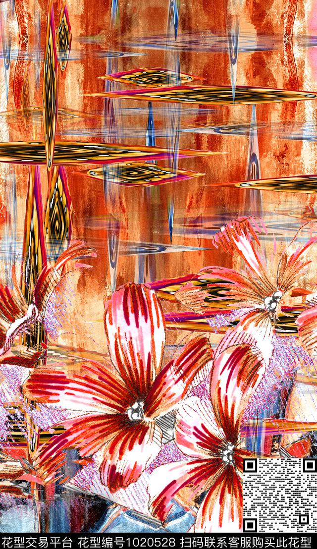 数码华亿平台定位花复古数码印花华亿平台下载（图片编号: 1020528） - 瓦栏（Walan）